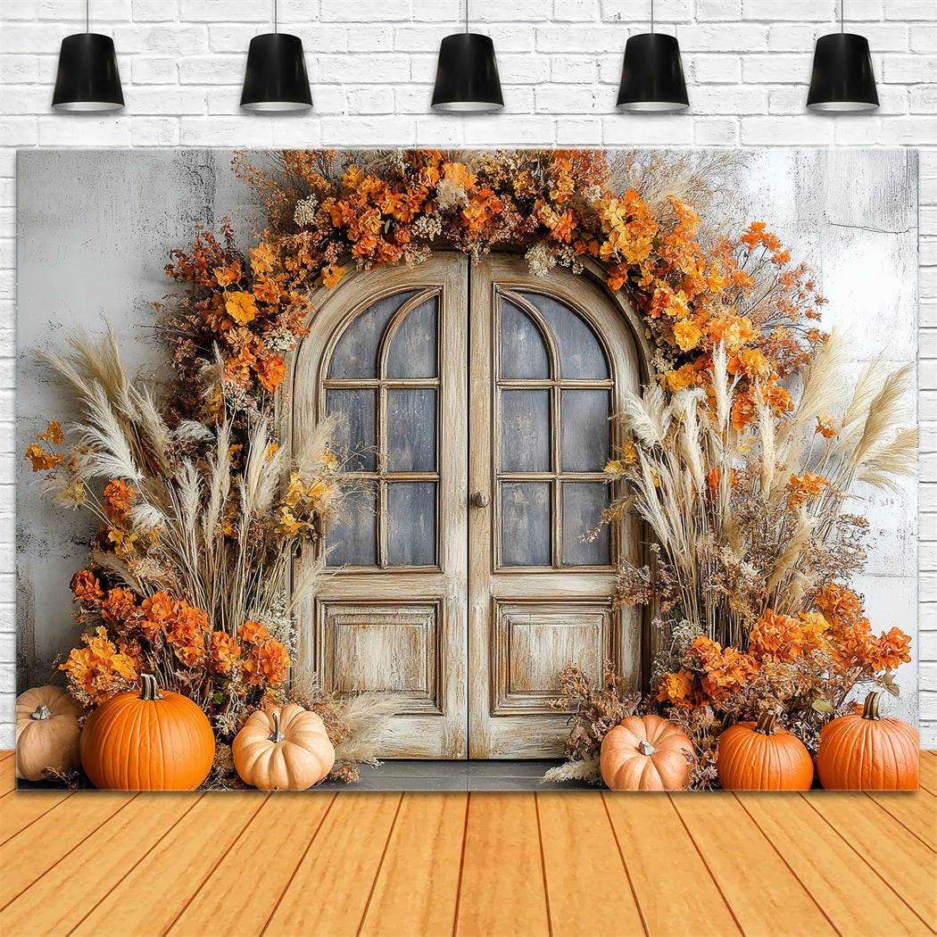 Thanksgiving Backdrop Pumpkin Harvest Rustic Door Fall Thanksgiving Backdrop UK CSH58-126