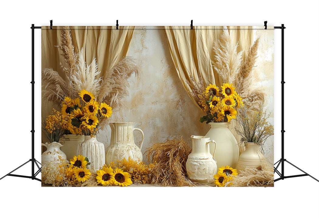 Sunflower Backdrop Boho Rustic Vase Arrangement Thanksgiving Day Backdrop UK CSH58-131