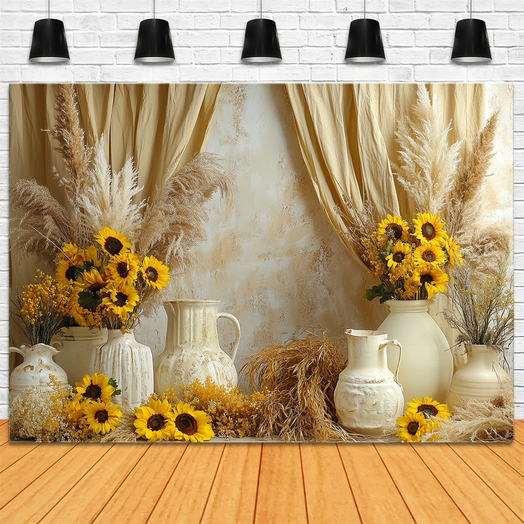 Sunflower Backdrop Boho Rustic Vase Arrangement Thanksgiving Day Backdrop UK CSH58-131