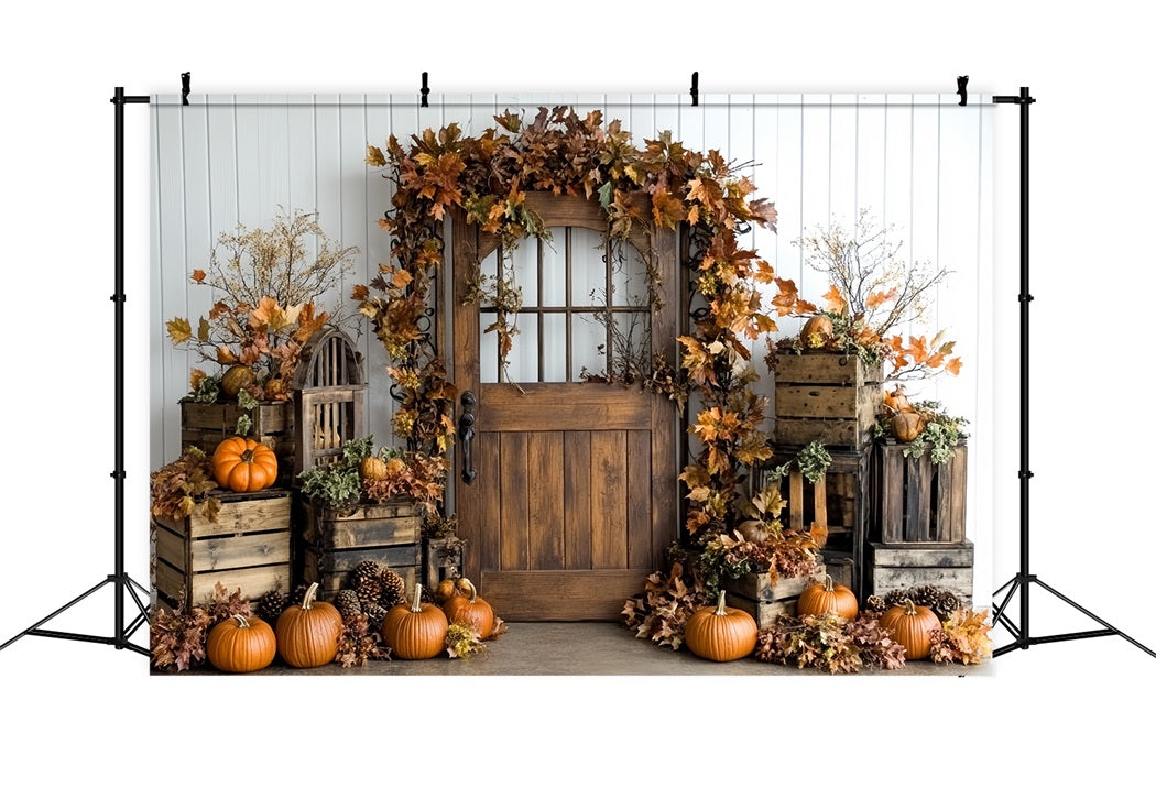 Thanksgiving Photo Backdrop Pumpkin Crate Autumn Leaves Thanksgiving Backdrop UK CSH58-132