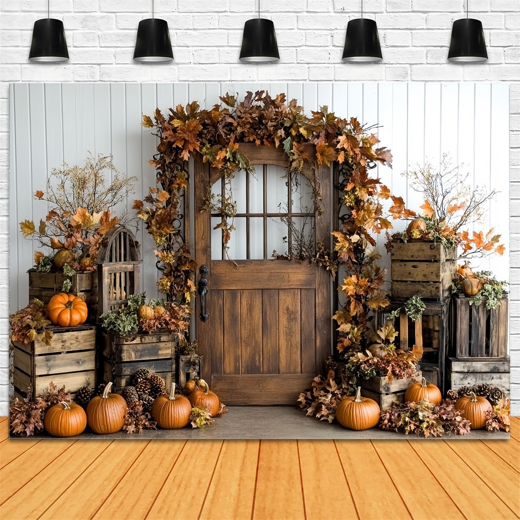 Thanksgiving Photo Backdrop Pumpkin Crate Autumn Leaves Thanksgiving Backdrop UK CSH58-132