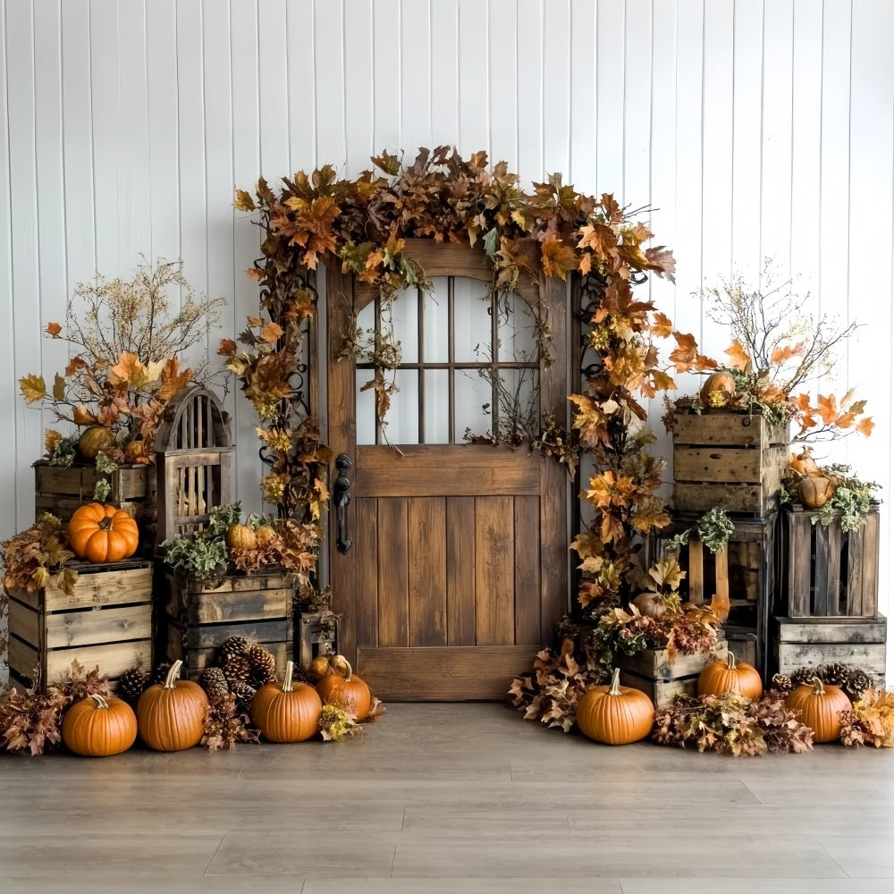 Thanksgiving Photo Backdrop Pumpkin Crate Autumn Leaves Thanksgiving Backdrop UK CSH58-132