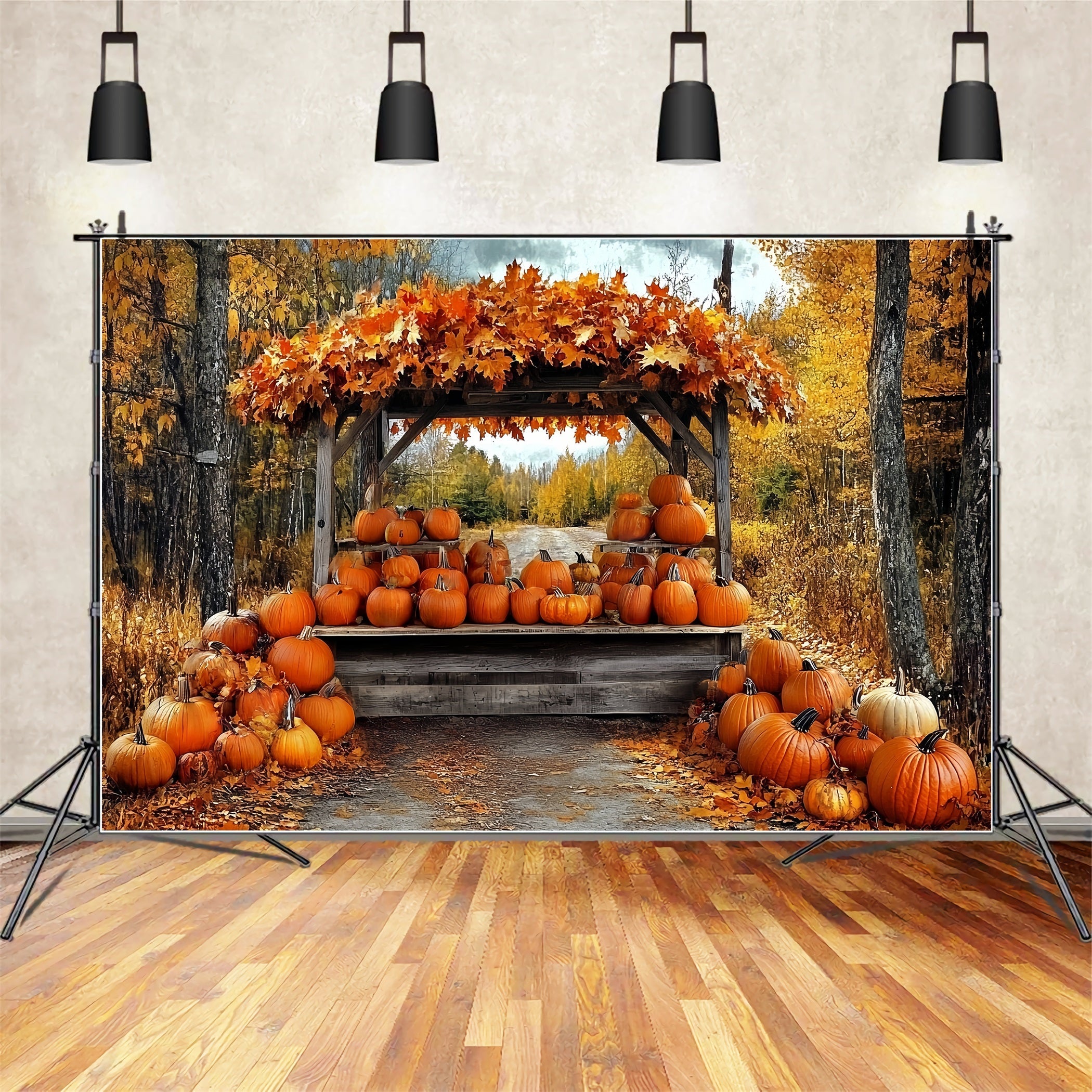 Thanksgiving Photo Backdrop Pumpkin Harvest Forest Stand Thanksgiving Backdrop UK CSH58-134