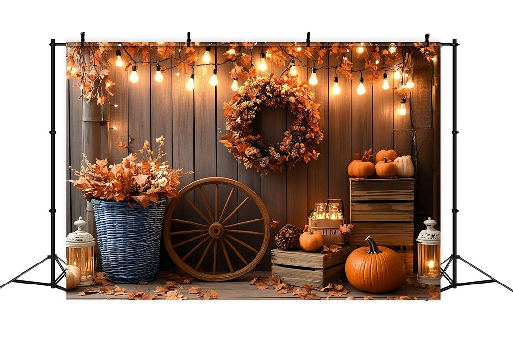 Rustic Backdrop Autumn Wreath Pumpkin Lanterns Thanksgiving Backdrop UK CSH58-138