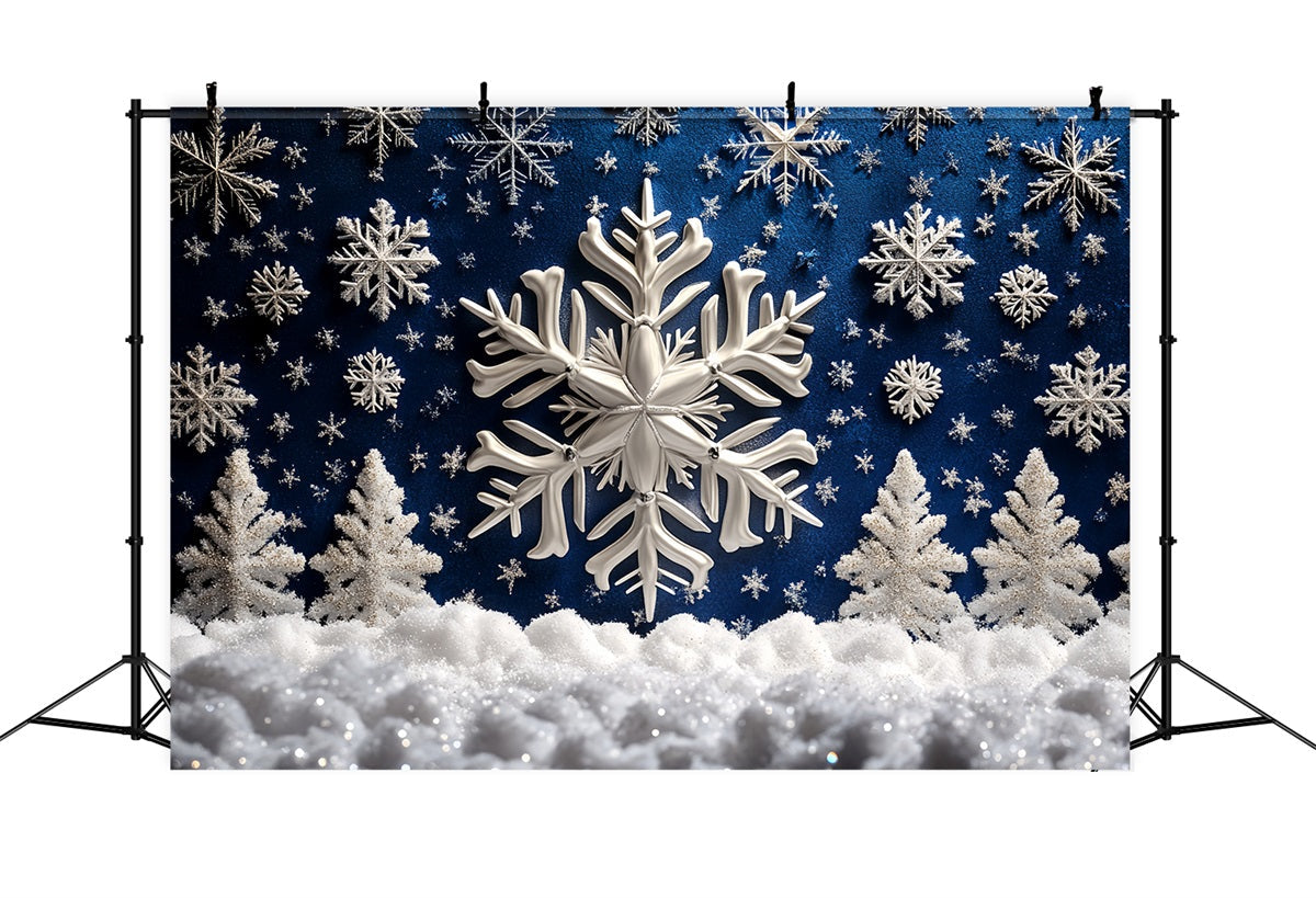 Snowflake Backdrop Blue Snowflake Forest and Glitter Trees Winter Backdrop UK CSH58-16