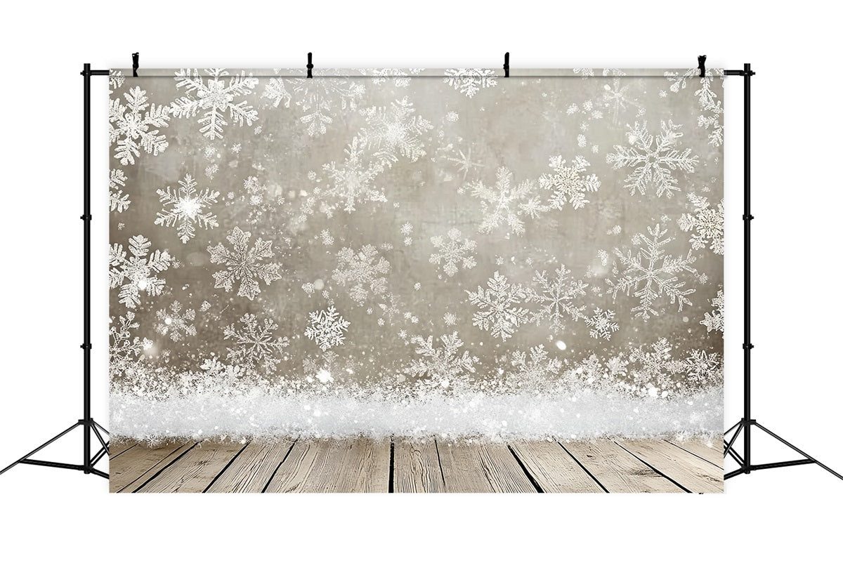 Snowflake Backdrop Silver Snowflakes and Rustic Wooden Floor Winter snow Backdrop UK CSH58-18