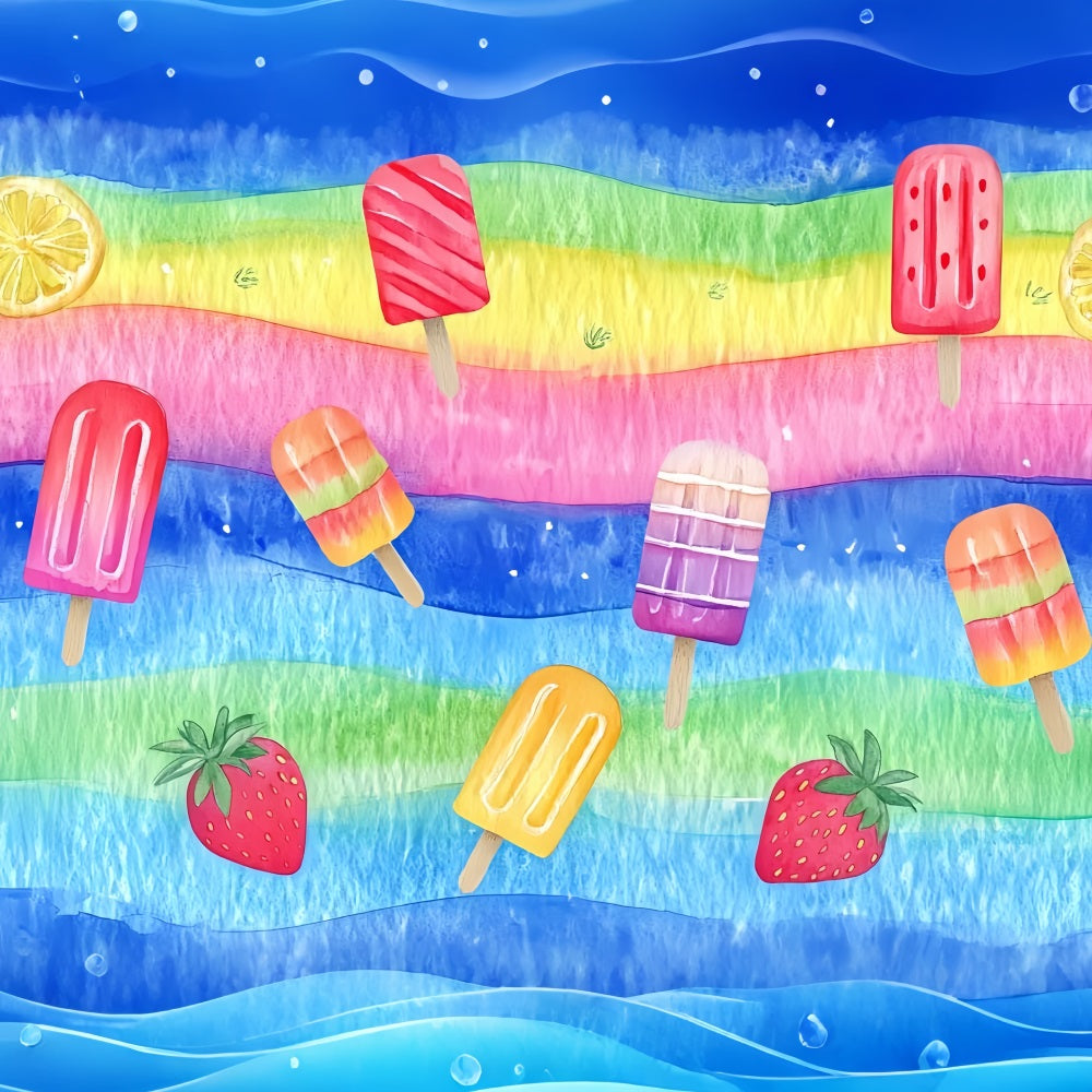 Watercolor Backdrop Rainbow Popsicle Summer Pattern Abstract Photo Backdrop UK CSH58-187