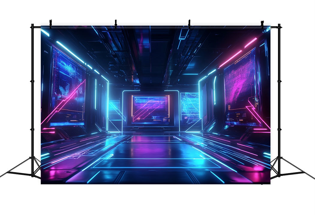 Cool Backdrops Neon Cyberpunk Digital Corridor Abstract Backdrop UK CSH58-194