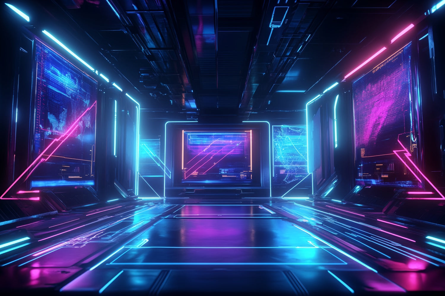 Cool Backdrops Neon Cyberpunk Digital Corridor Abstract Backdrop UK CSH58-194