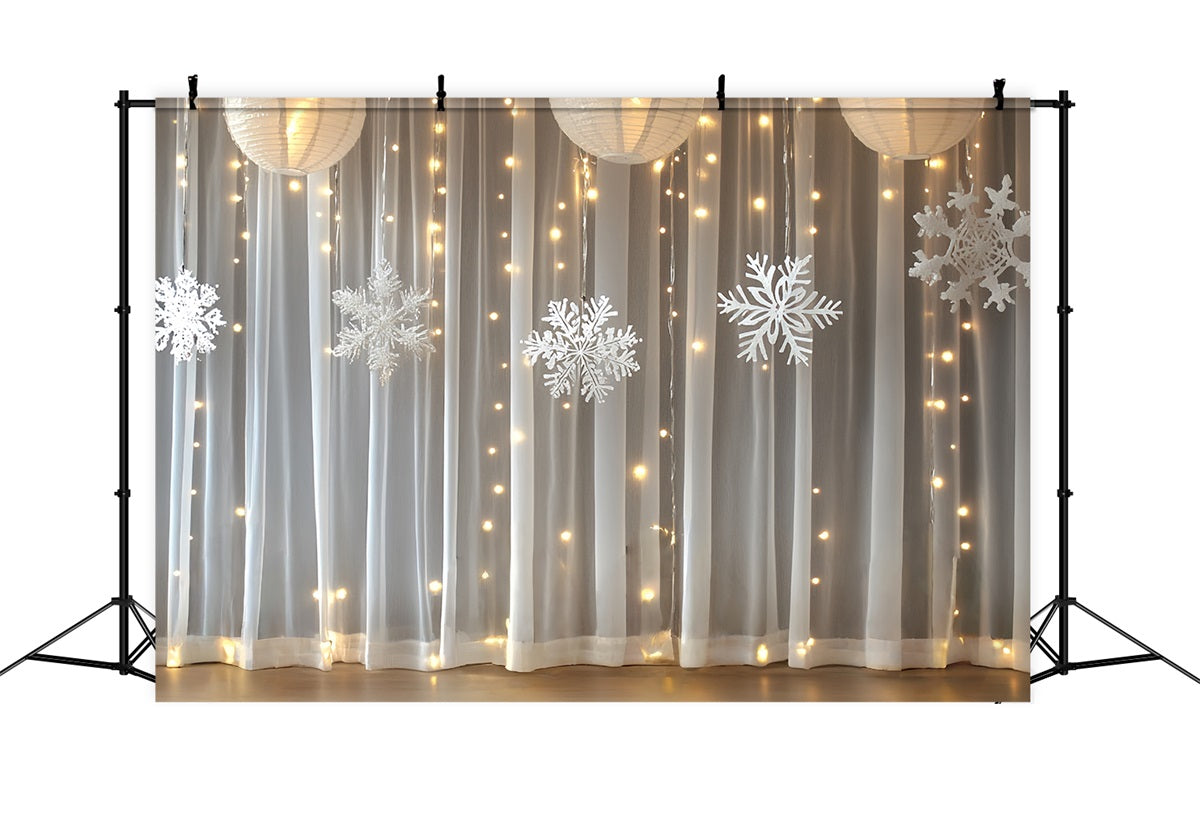 Snowflake Backdrop Snowflake Lantern Curtain with Warm Lights Winter Backdrops UK CSH58-20