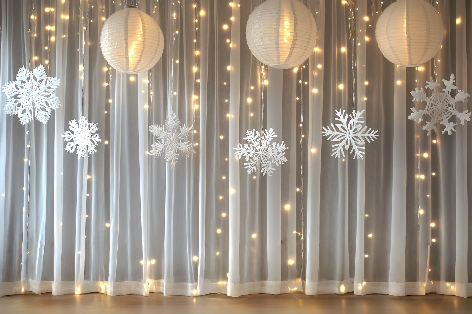Snowflake Backdrop Snowflake Lantern Curtain with Warm Lights Winter Backdrops UK CSH58-20