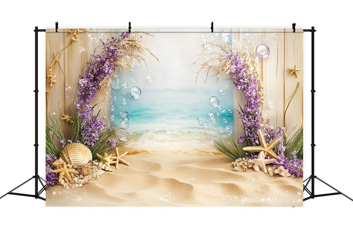 Summer Ocean Backdrop Seashell Starfish Floral Beach Summer Backdrop U