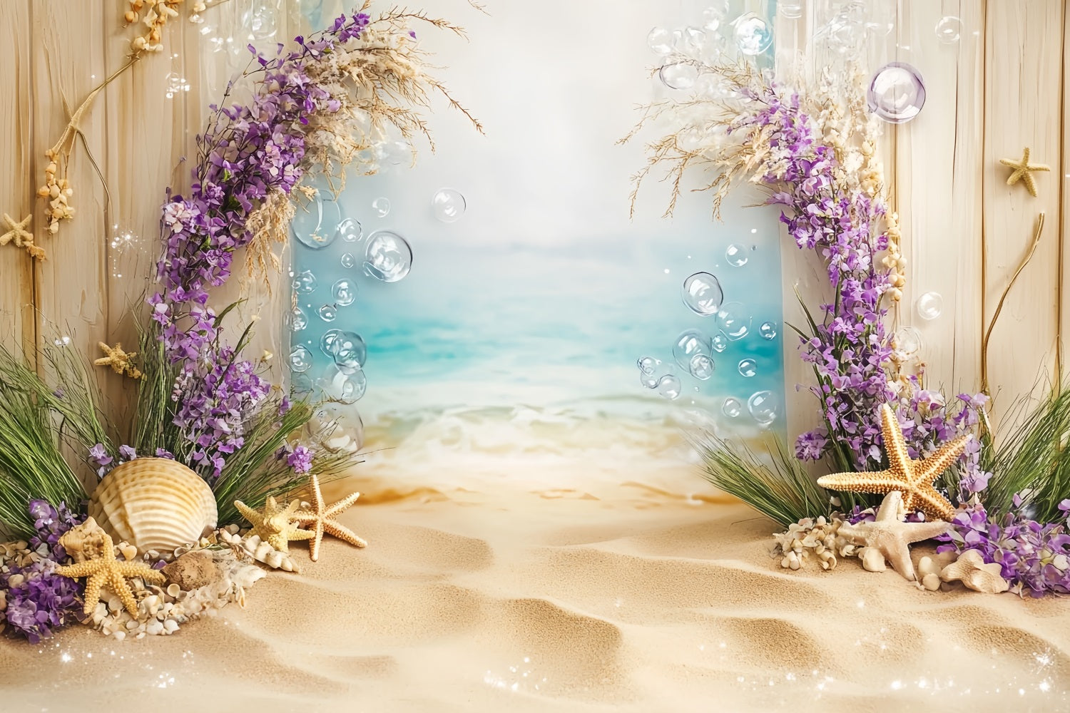 Summer Ocean Backdrop Seashell Starfish Floral Beach Summer Backdrop UK CSH58-212