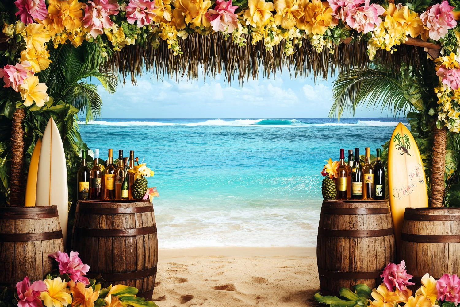 Summer Ocean Backdrop Tropical Surfboard Tiki Bar Summer Backdrops UK CSH58-213