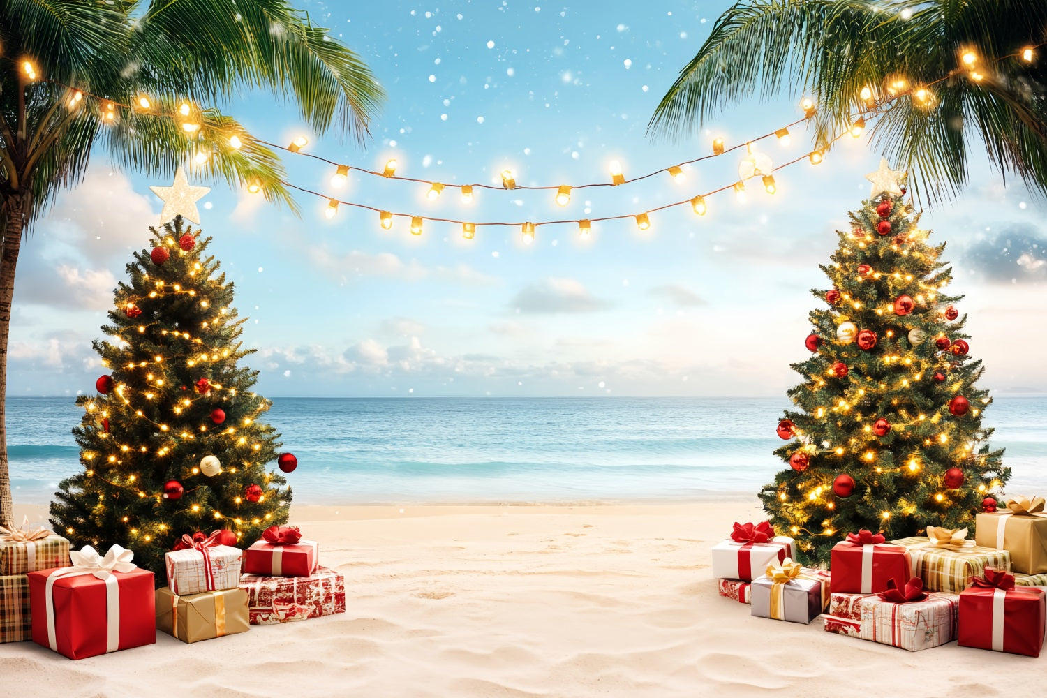 Summer Ocean Backdrop Christmas Palm Tree Paradise Summer Photo Backdrop UK CSH58-214