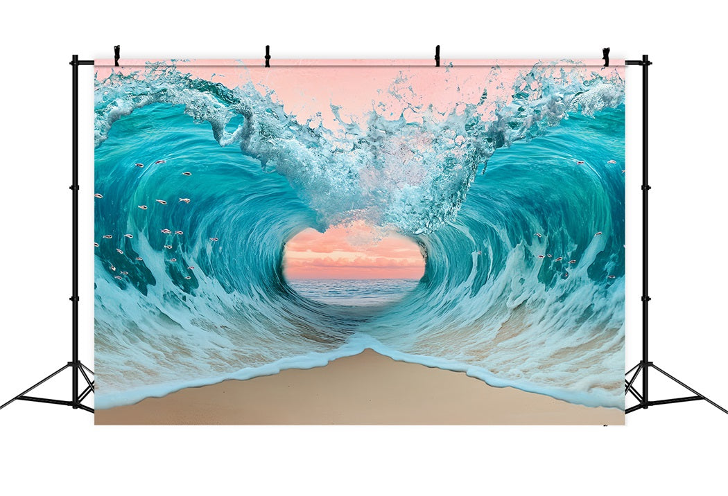 Summer Ocean Backdrop Ocean Wave Heart Sunset Summer Beach Backdrop UK CSH58-215