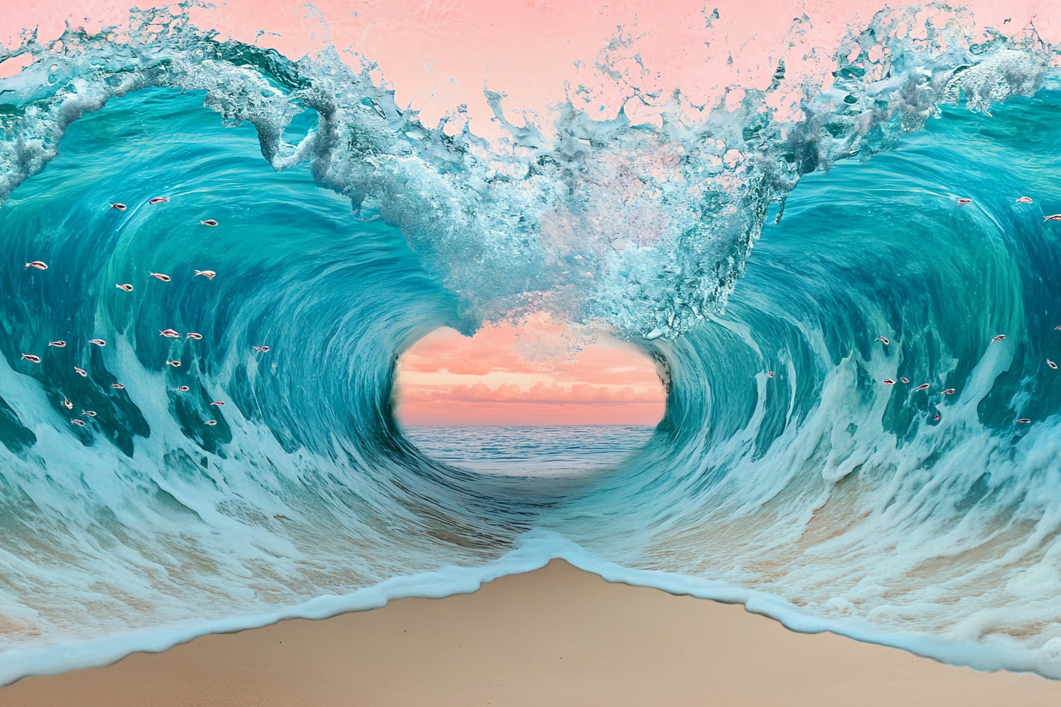 Summer Ocean Backdrop Ocean Wave Heart Sunset Summer Beach Backdrop UK CSH58-215