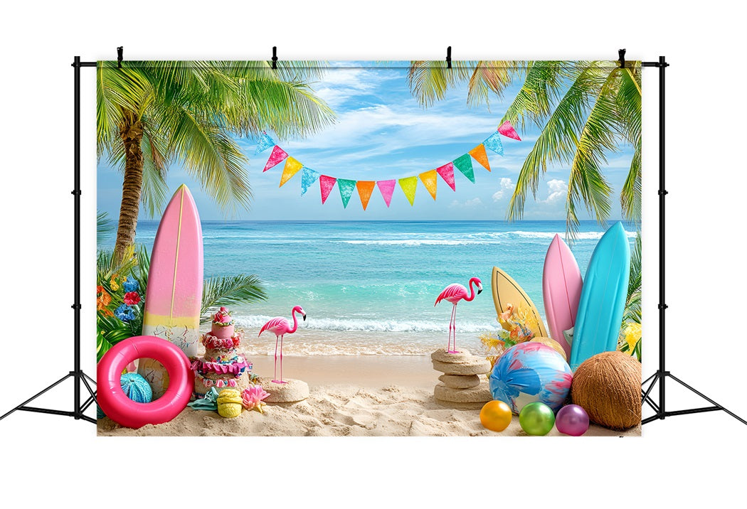 Summer Ocean Backdrop Colorful Flamingo Beach Summer Photo Backdrop UK CSH58-216