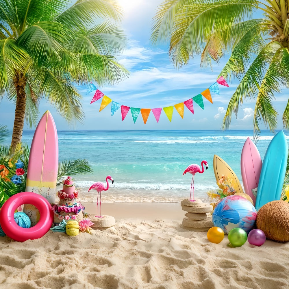 Summer Ocean Backdrop Colorful Flamingo Beach Summer Photo Backdrop UK CSH58-216
