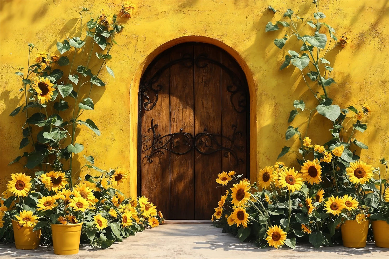 Autumn Sunflower Backdrop Wood Door Rustic Charm Fall Backdrop UK CSH58-217