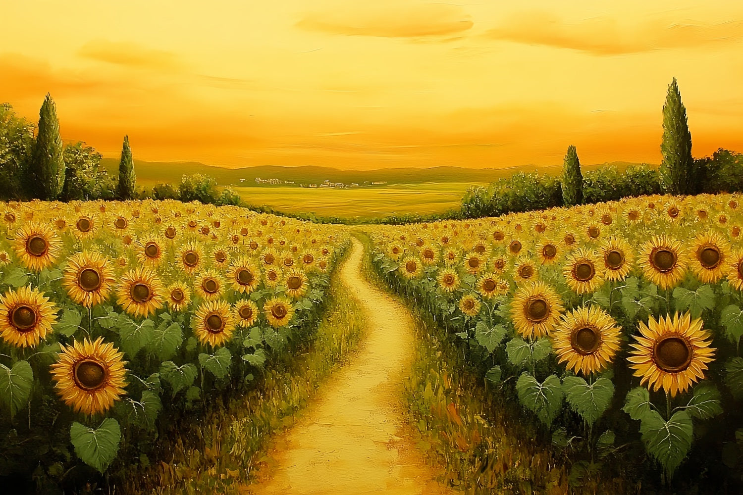 Fall Sunflower Backdrop Golden Sunset Sunflower Path Autumn Photo Backdrop UK CSH58-218