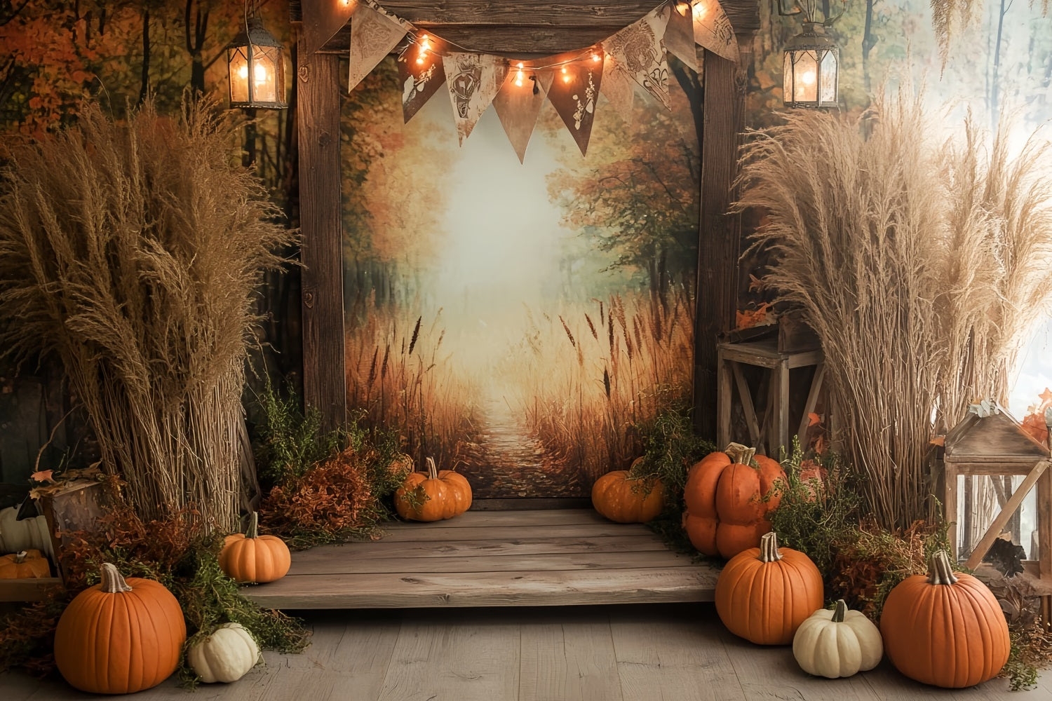 Autumn Rustic Backdrop Golden Path Autumn Pumpkins Fall Photo Backdrops UK CSH58-223