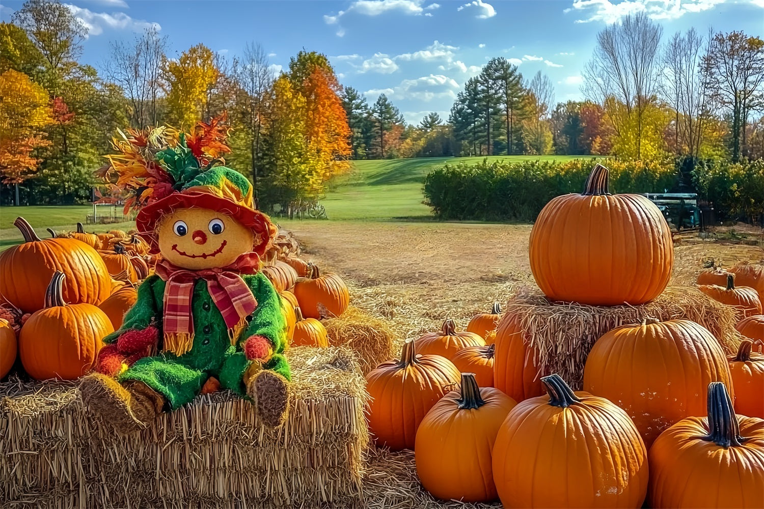 Fall Rustic Backdrop Scarecrow Pumpkin Patch Field Autumn Backdrop UK CSH58-225