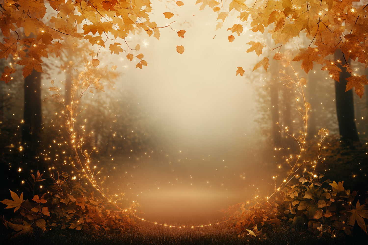 Fall Nature Backdrop Golden Leaves Sparkling Circle Autumn Backdrops UK CSH58-227