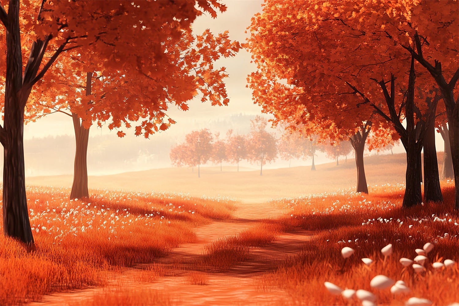 Autumn Nature Backdrop Autumn Meadow Red Trees Fall Photo Backdrop UK CSH58-228