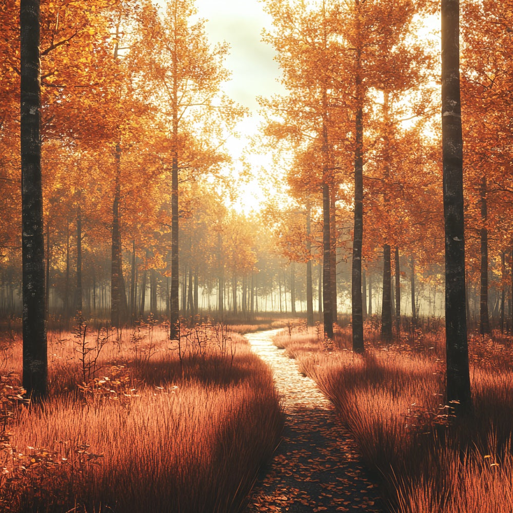 Fall Nature Backdrop Sunlit Path Golden Forest Fall Photography Backdrop UK CSH58-229