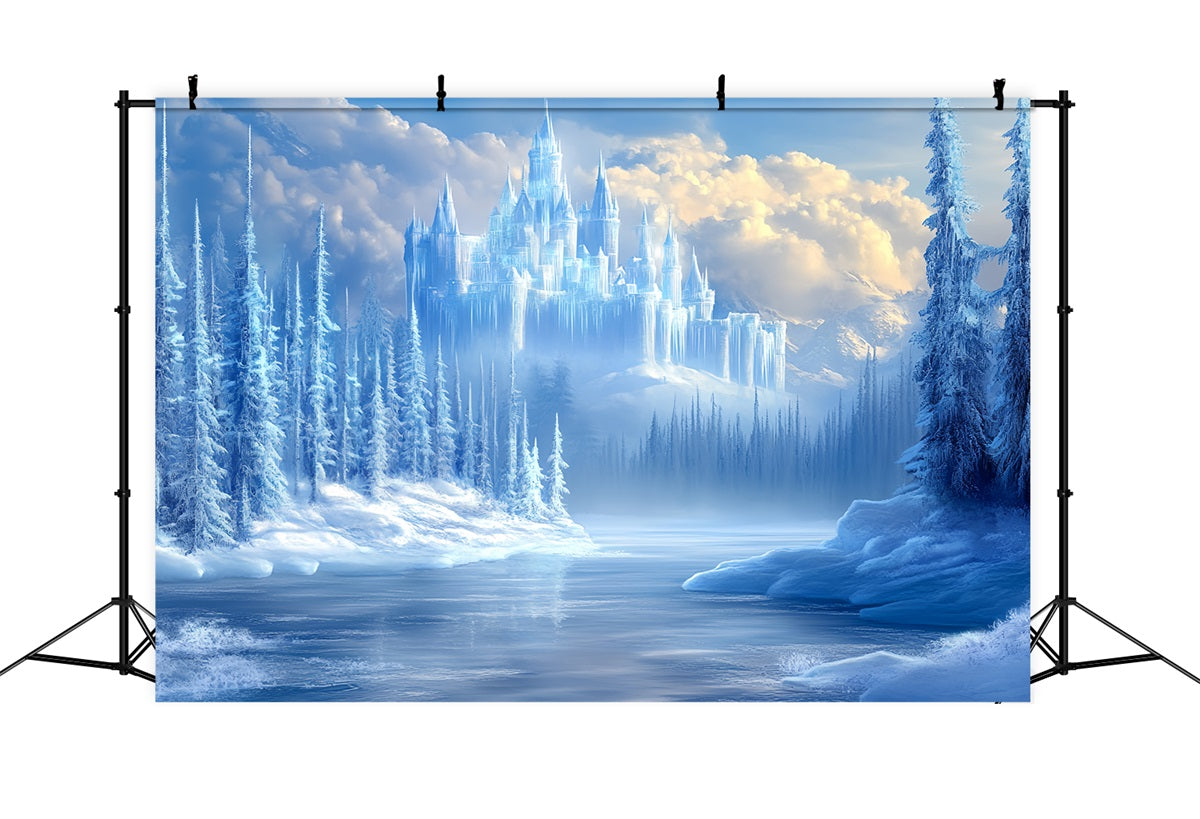 Frozen Backdrop Frozen Pine Forest with Crystal Ice Castle Winter castle Backdrop UK CSH58-28