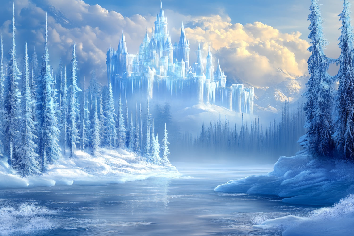 Frozen Backdrop Frozen Pine Forest with Crystal Ice Castle Winter castle Backdrop UK CSH58-28