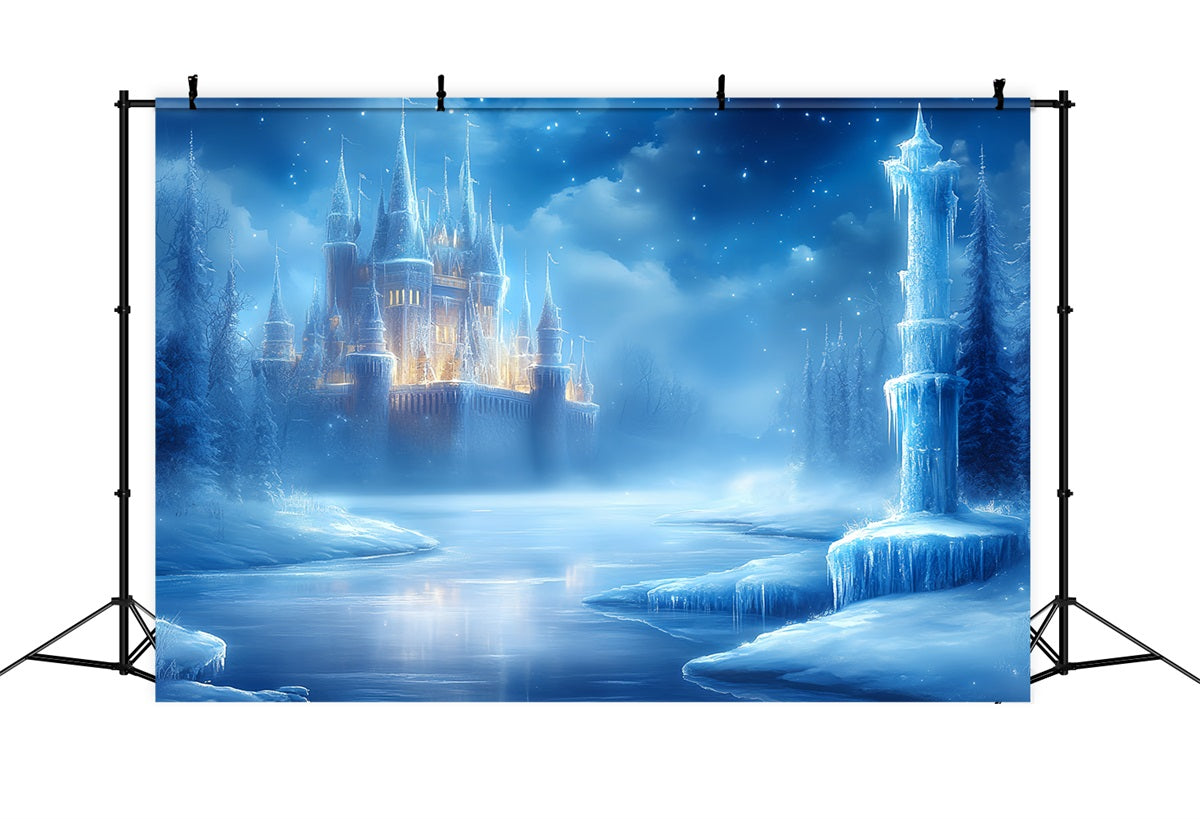 Frozen Backdrop Glowing Winter Fortress by Frozen River Winter wonderland Backdrop ideas UK CSH58-29