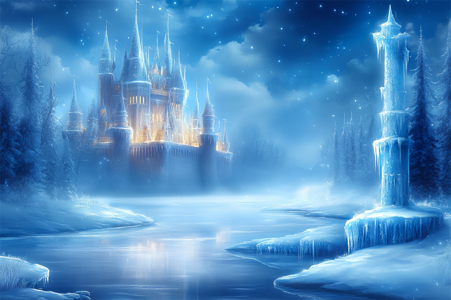 Frozen Backdrop Glowing Winter Fortress by Frozen River Winter wonderland Backdrop ideas UK CSH58-29