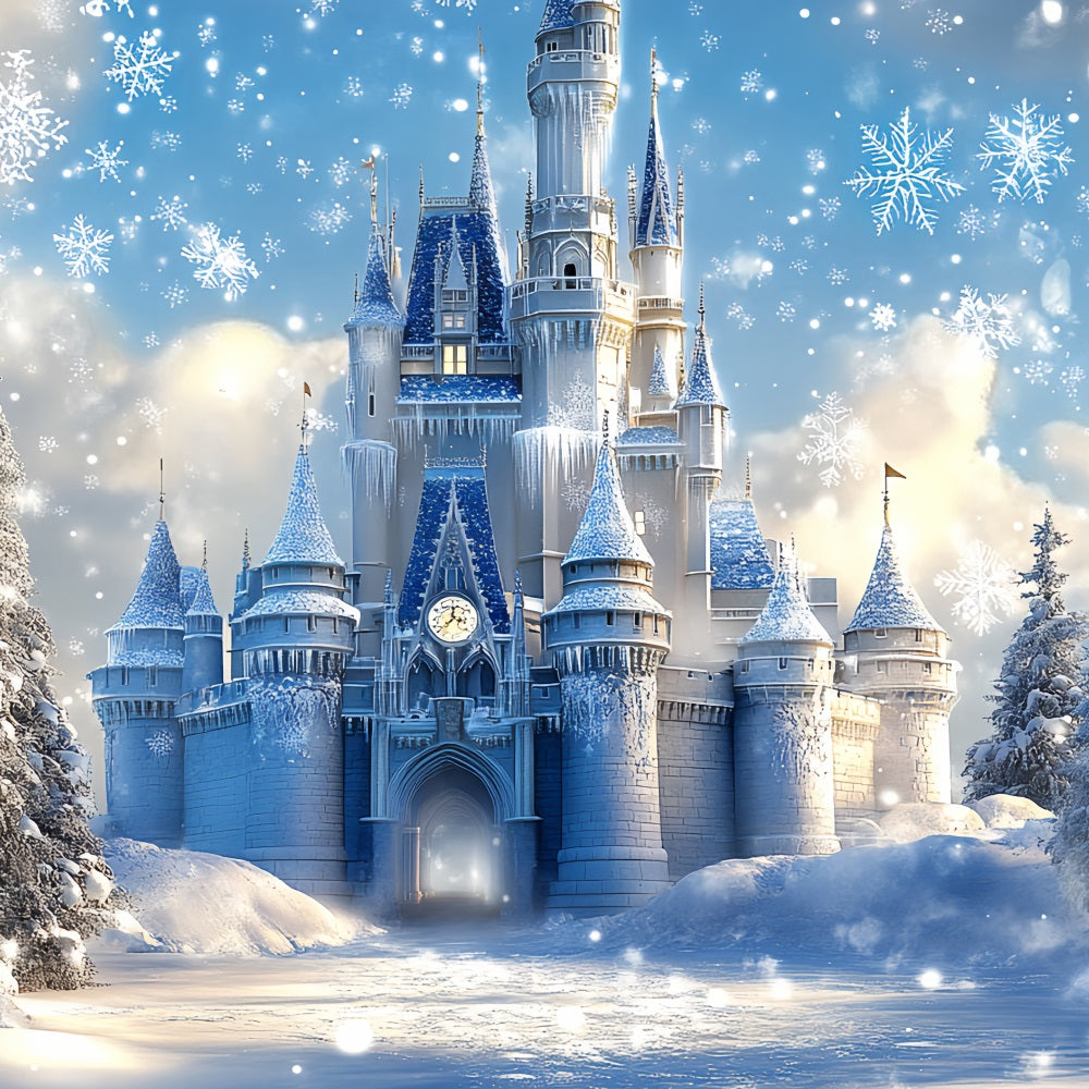Frozen Backdrop Snowflake-Adorned Royal Ice Palace Winter castle Backdrop UK CSH58-30