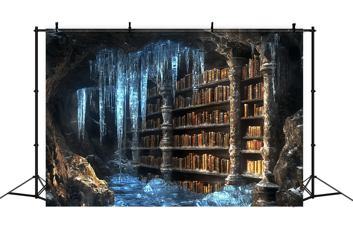 Frozen Backdrop Frozen Cavern Ancient Library with Icicles Winter Backdrop Photography UK CSH58-32