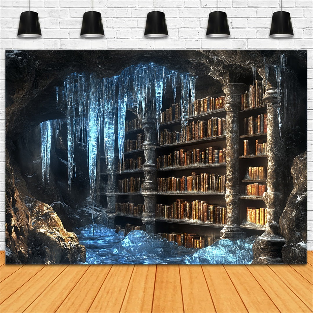 Frozen Backdrop Frozen Cavern Ancient Library with Icicles Winter Backdrop Photography UK CSH58-32