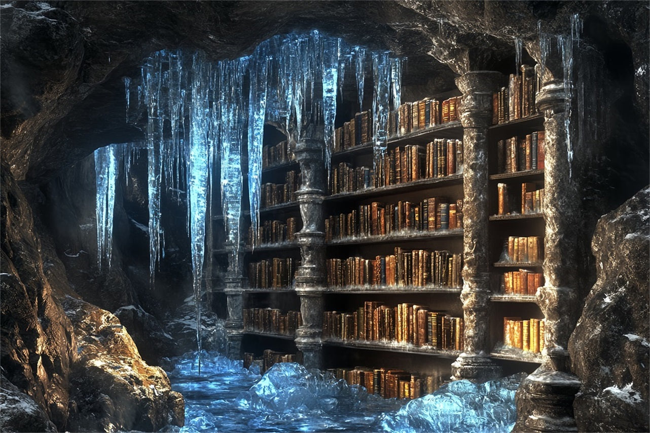 Frozen Backdrop Frozen Cavern Ancient Library with Icicles Winter Backdrop Photography UK CSH58-32