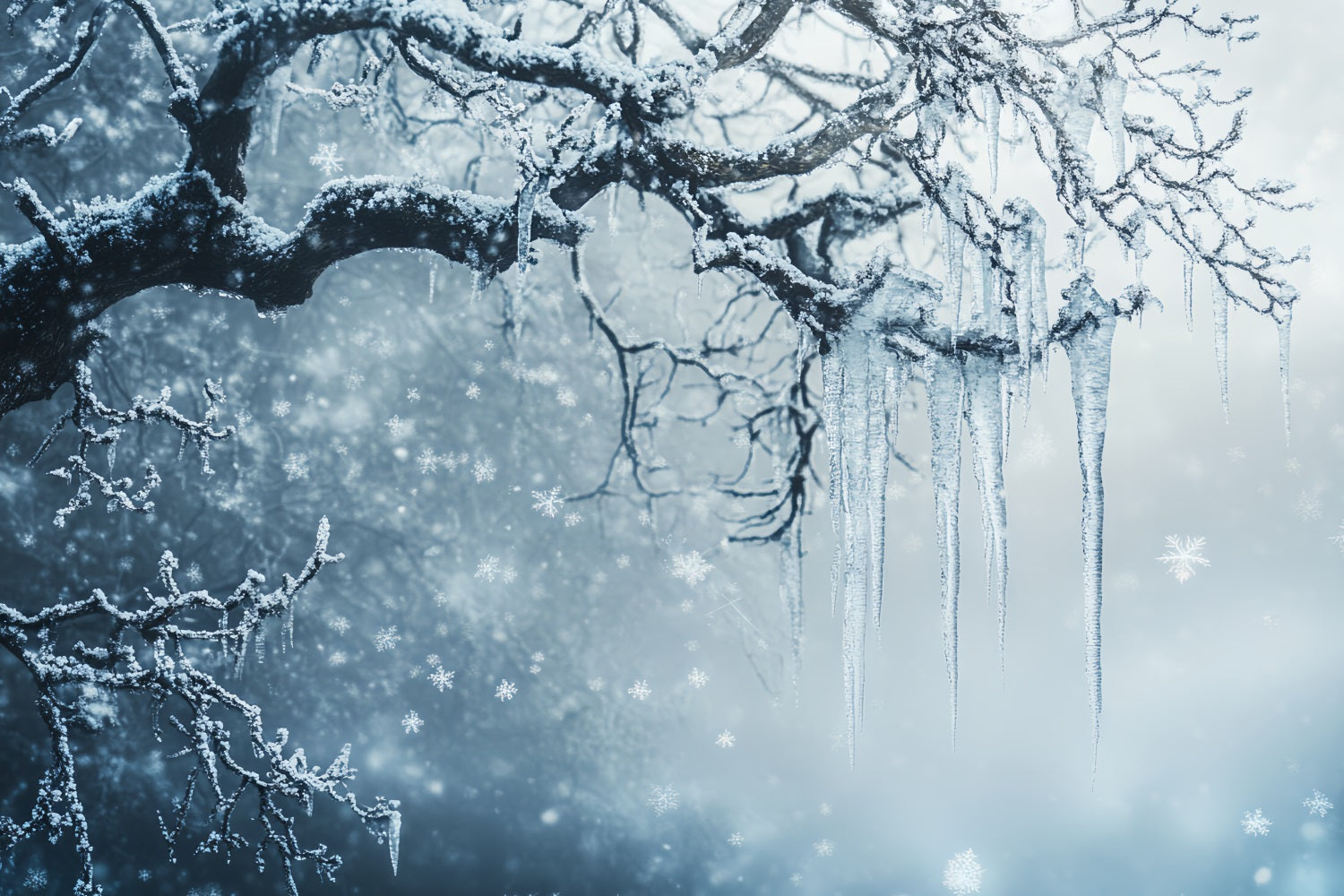 Frozen Backdrop Snowy Tree Branches and Falling Snowflakes Winter Backdrop for Photography UK CSH58-33