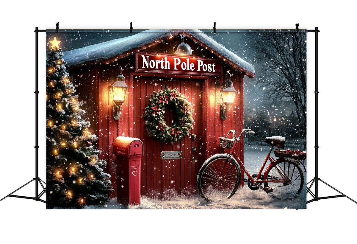 North Pole Backdrop North Pole Red Post Office with Wreath Winter holiday Backdrop UK CSH58-34