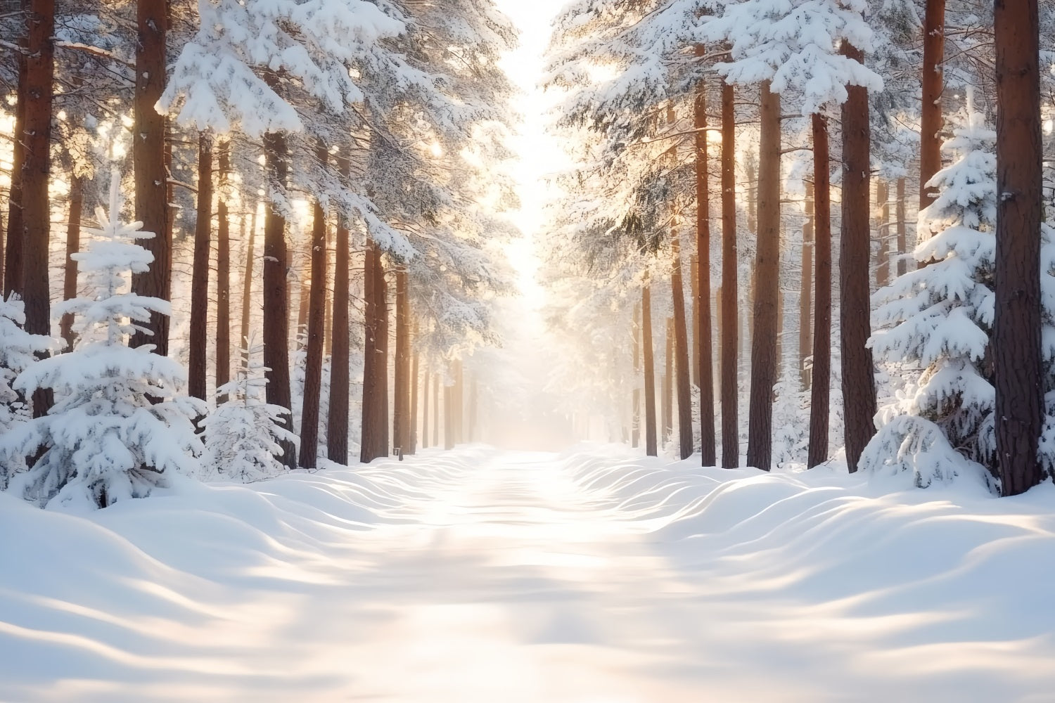 Nature Backdrop Snow-covered Straight Forest Backlighting Warm Sunlight Winter Forest Backdrop UK CSH58-41