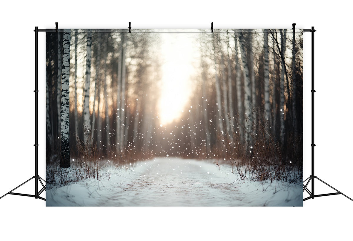 Nature Backdrop Falling Snow Birch Forest Blurred Backlight Winter Backdrops for Photography UK CSH58-44