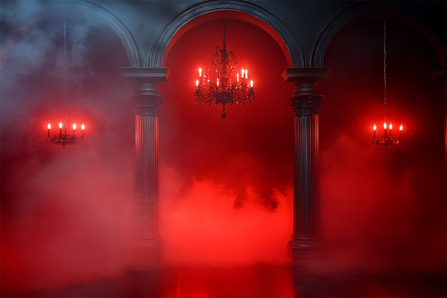 Gothic Backdrop Red Fog Gothic Arches Halloween Photography Backdrop UK CSH58-46