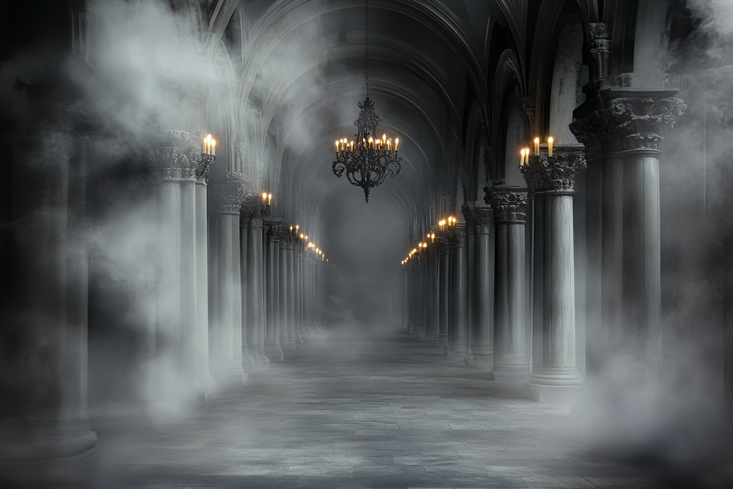 Gothic Backdrop Gray Fog Haunted Aisle Halloween Backdrop Ideas UK CSH58-48