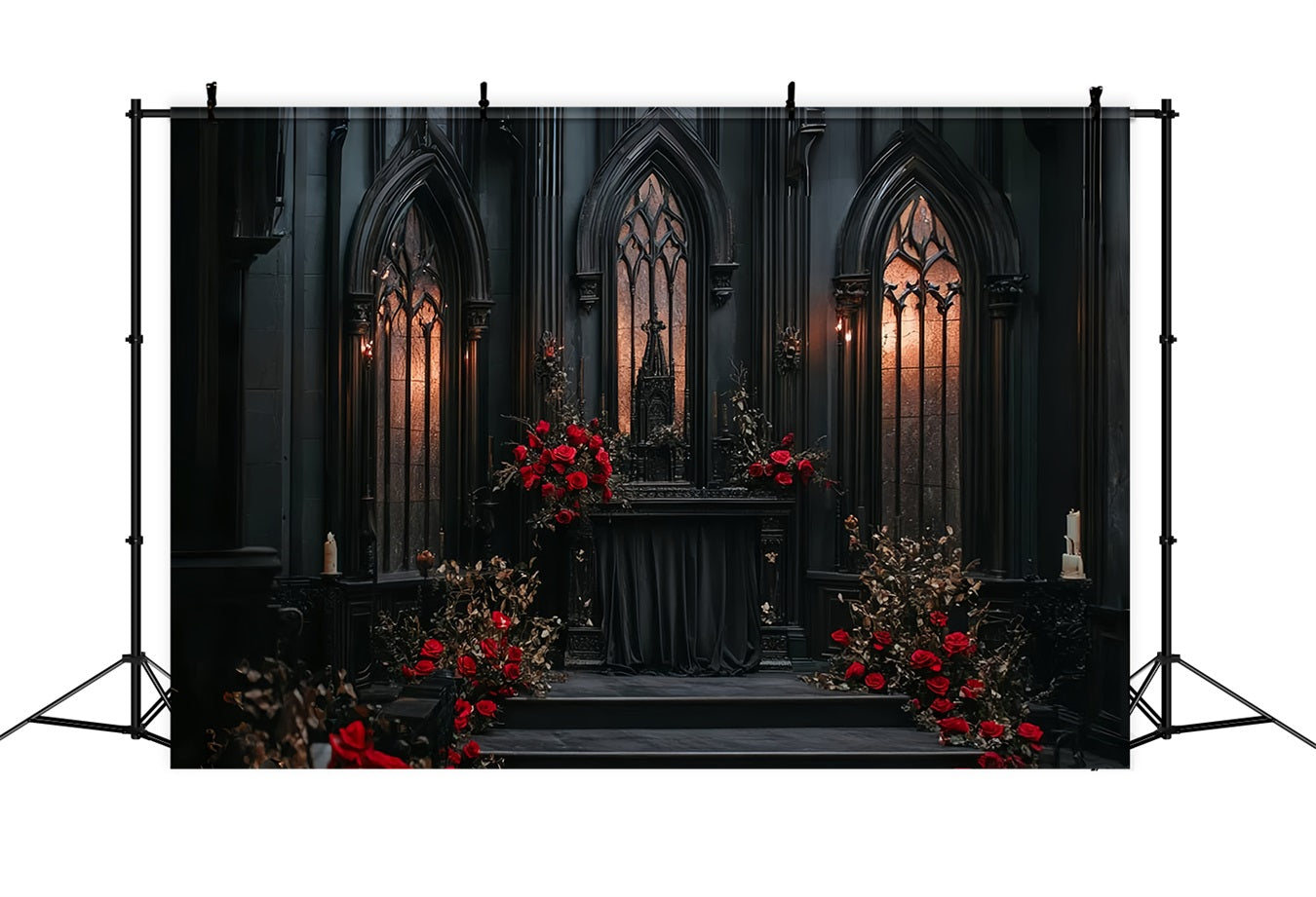 Gothic Backdrop Black Gothic Altar Roses Halloween Photo Backdrop Ideas UK CSH58-49