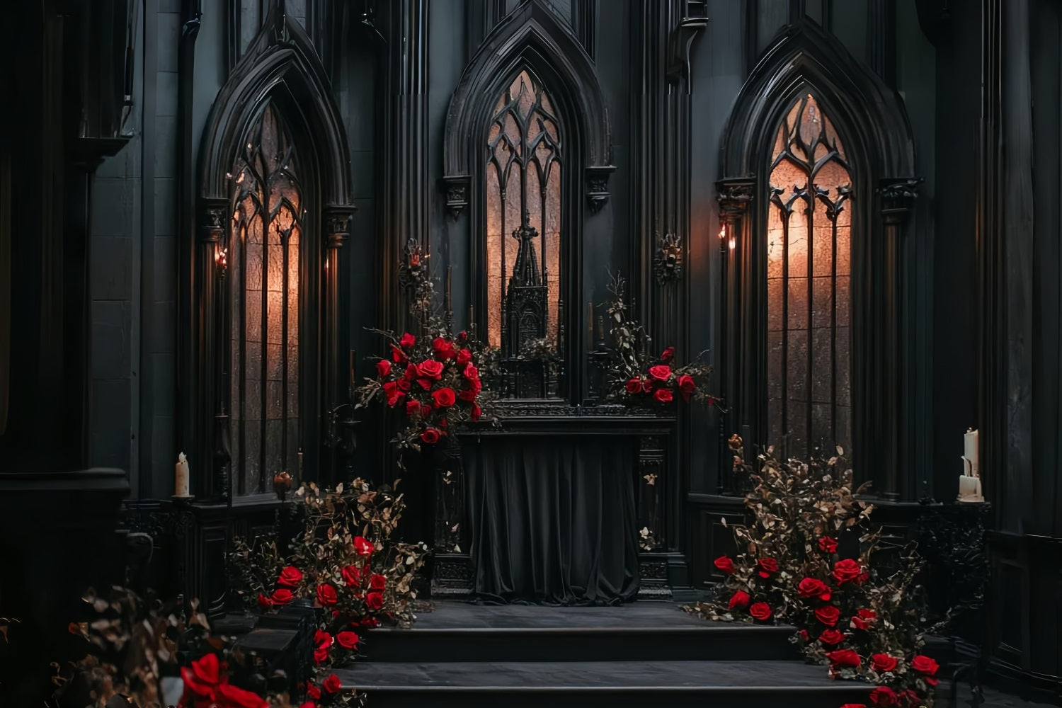 Gothic Backdrop Black Gothic Altar Roses Halloween Photo Backdrop Ideas UK CSH58-49