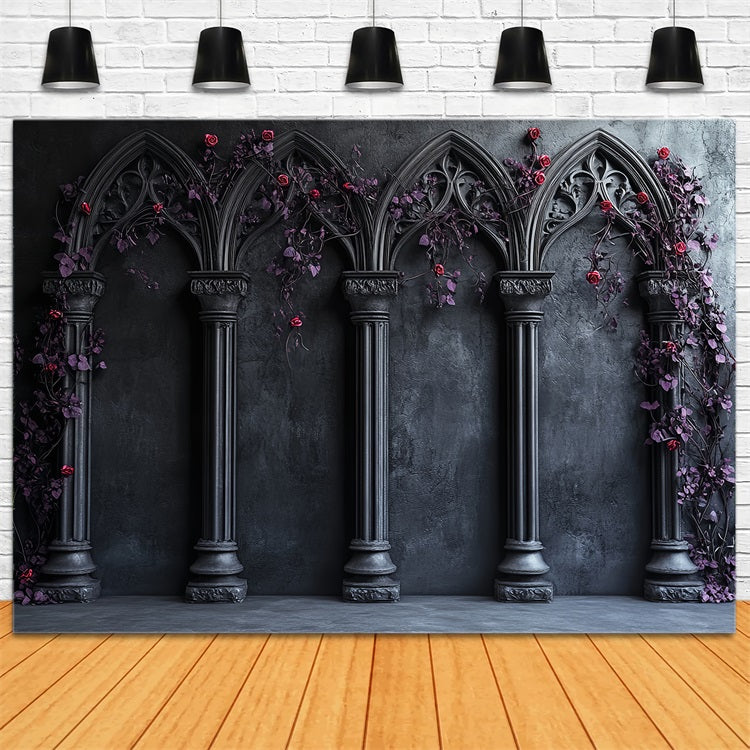 Gothic Backdrop Gothic Arches Crimson Roses Halloween Backdrops UK CSH58-50