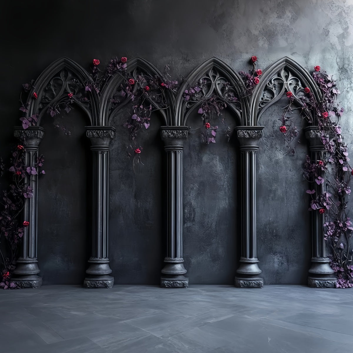 Gothic Backdrop Gothic Arches Crimson Roses Halloween Backdrops UK CSH58-50