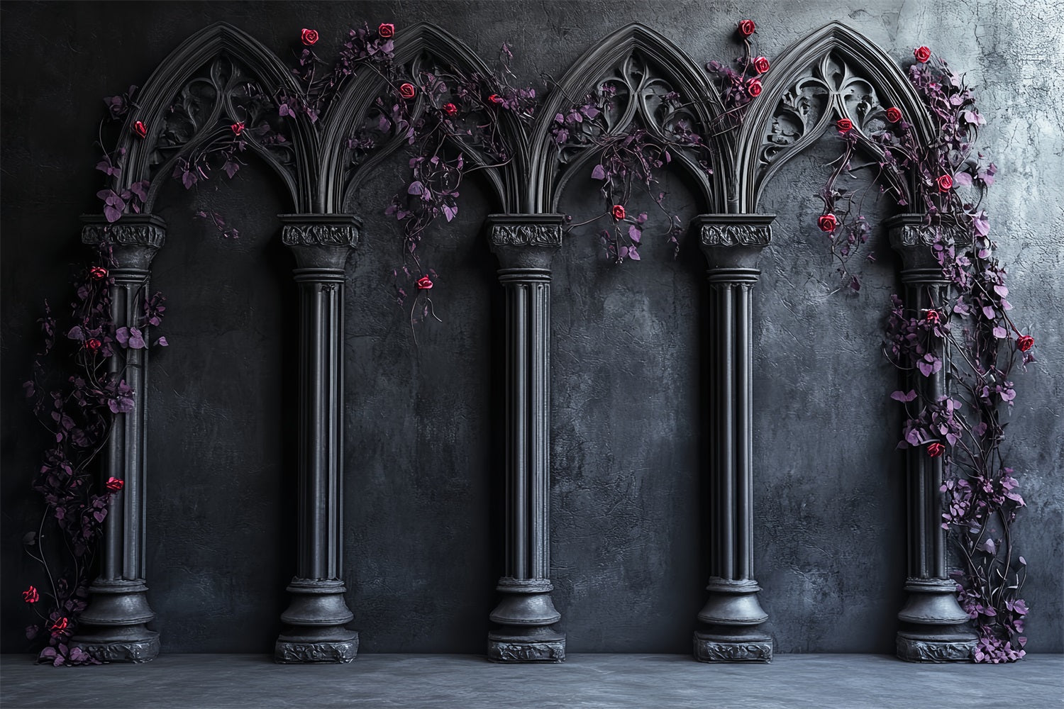 Gothic Backdrop Gothic Arches Crimson Roses Halloween Backdrops UK CSH58-50