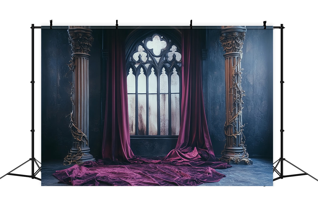 Gothic Backdrop Crimson Velvet Gothic Window Halloween Backdrops UK CSH58-52